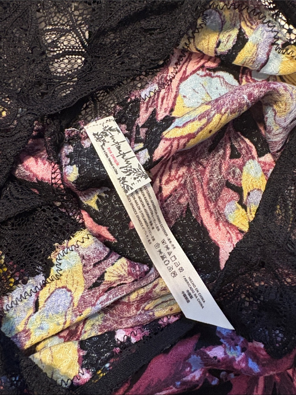 Intimately Free People Black Floral Lace High Neck Tunic Mini Dress M - Picture 6 of 8